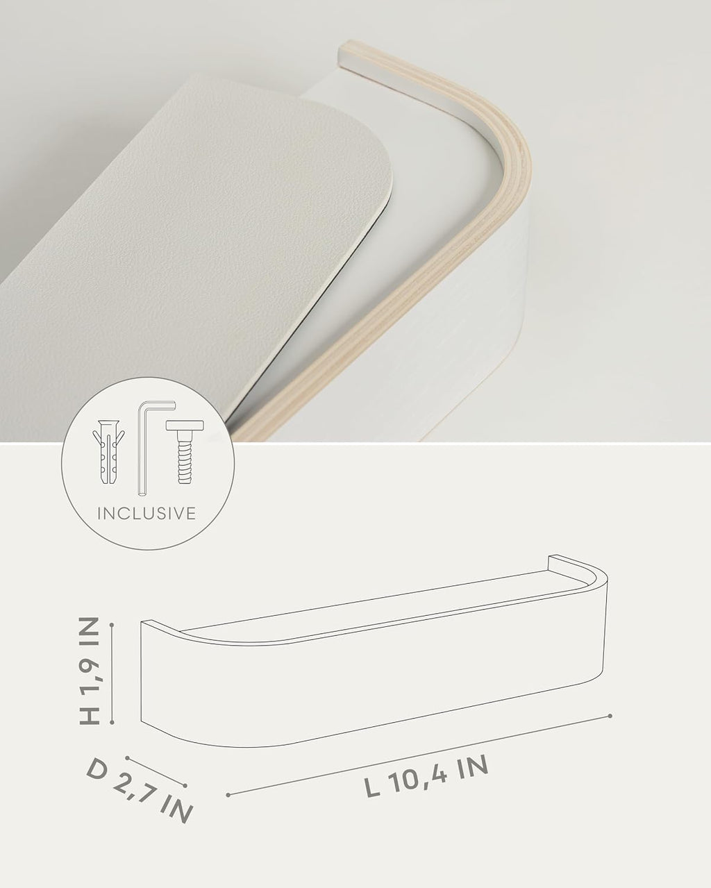 Kazai. Key Holder 'Toke' | Minimalist Key Hook Design from Berlin | Modern Key Holder Wall Mount with Wooden Shelf | Key Rack for Wall as Entryway Organizer | White