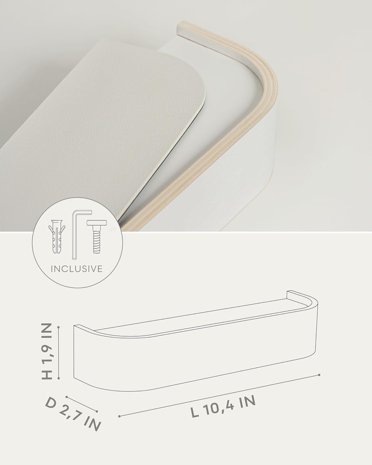 Kazai. Key Holder 'Toke' | Minimalist Key Hook Design from Berlin | Modern Key Holder Wall Mount with Wooden Shelf | Key Rack for Wall as Entryway Organizer | White