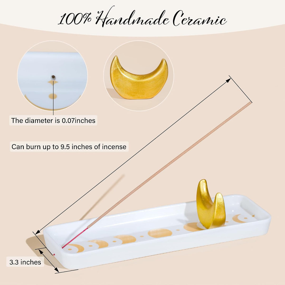 ZenBless Incense Holder Multifunction Incense Burner for Burning Palo Santo,Sage Smudge, Incense Sticks,Handcrafted Ceramic Moon Phase Insence-Stick Holder, Ideal for Spiritual Meditation Yoga Gift