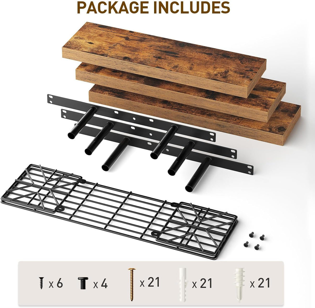RALGEND Floating Shelves for Wall, 23.6" Wall Mounted Shelves Set of 3, 1.5" Thick Hanging Shelf Storage, Farmhouse Decor for Bathroom, Toilet, Bedroom, Living Room, Kitchen, Rustic Brown 6001BJBF