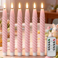 Pink Flameless Taper Candles Flickering with Remote Timer