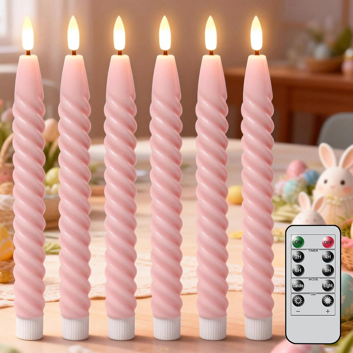 Pink Flameless Taper Candles Flickering with Remote Timer