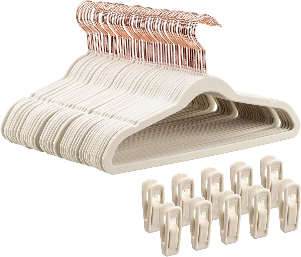 Tonswachic Kids Velvet Hangers, Felt Toddler Hangers, 14", Beige, 50 Pack