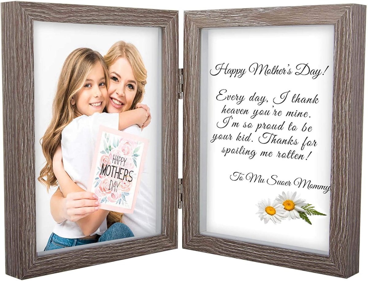 WUTL 5x7 Picture Frame Double Frame Shadow Box with Glass Front Wood Grey