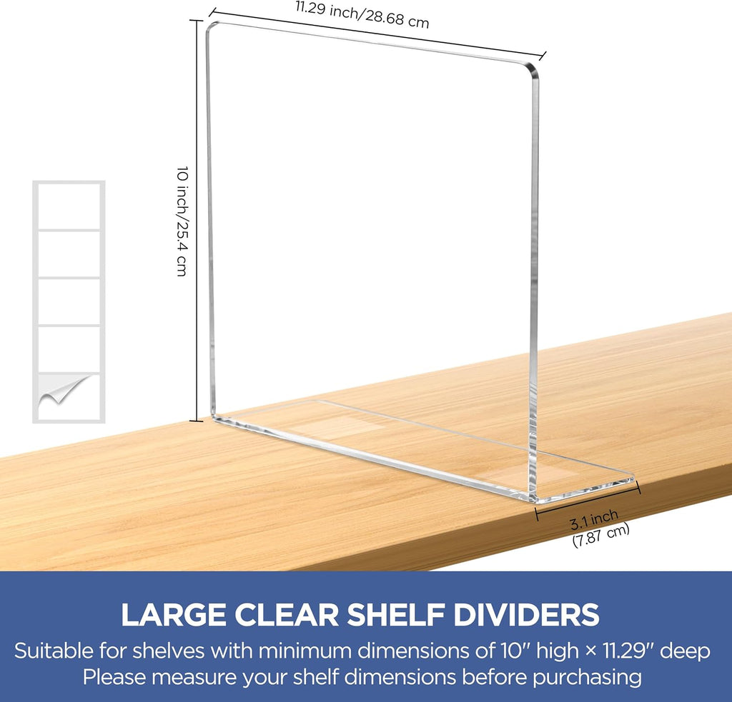 HBlife Acrylic Shelf Dividers for Closet Organization, 8 Pack Clear Sturdy Separate Closet Dividers for Shelves, Adjustable Purse Organizer for Sweater, Shirts, Handbags, Books in Bedroom and Kitchen