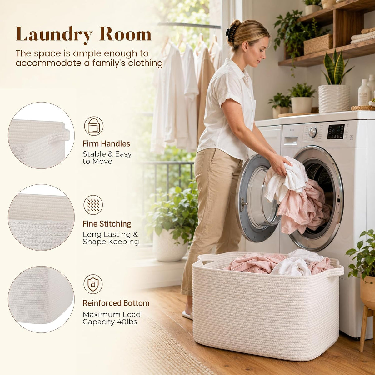 65L Large Woven Blanket Basket for Living Room, 19.7"x15.7"x11.8"
