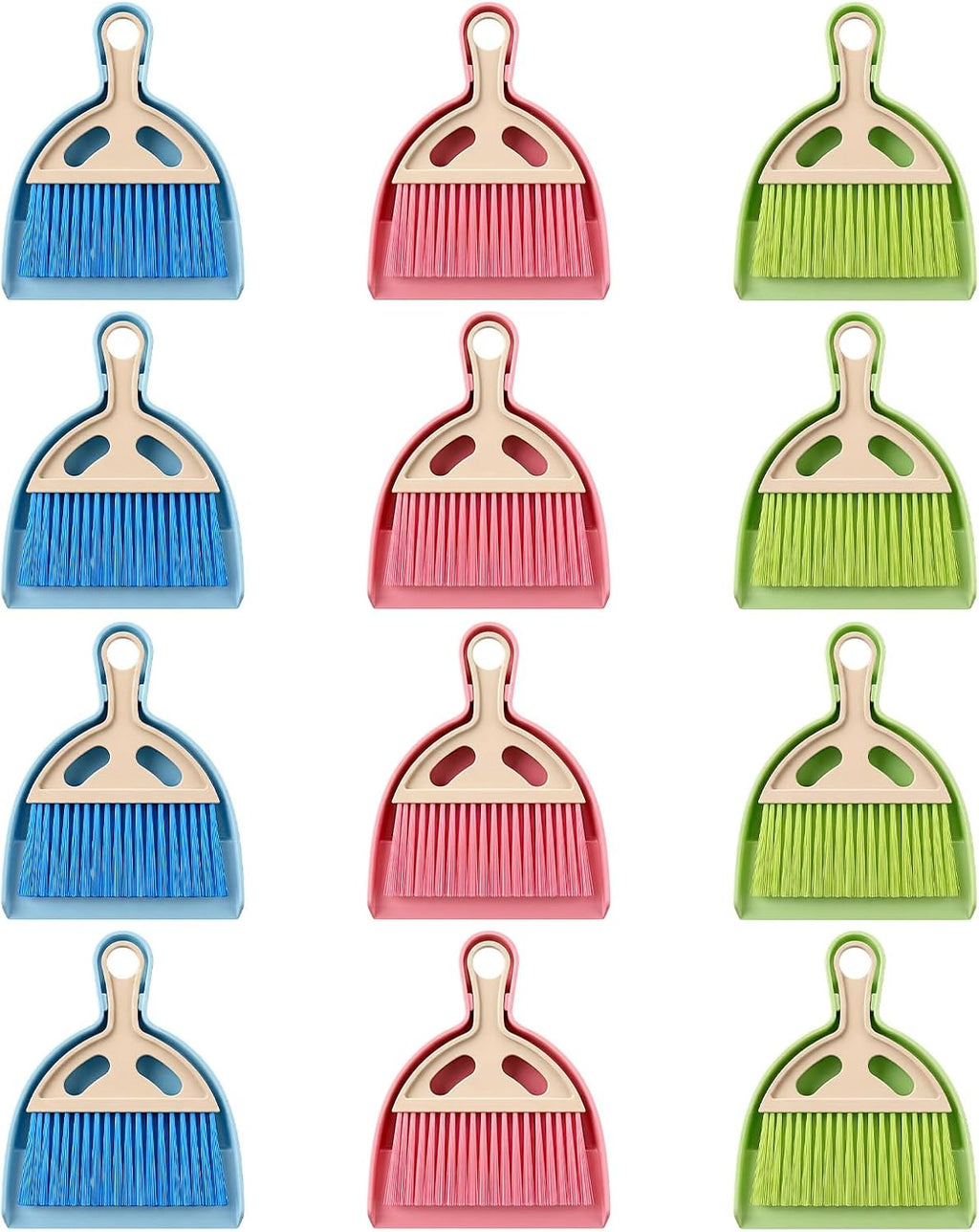 12 Pack Mini Broom with Dustpan Combo Set, Small Broom and Dustpan Set for Desk, Table, Car, Keyboard, Countertop, Pet Nest - 3 Colors (Blue, Green, Pink)