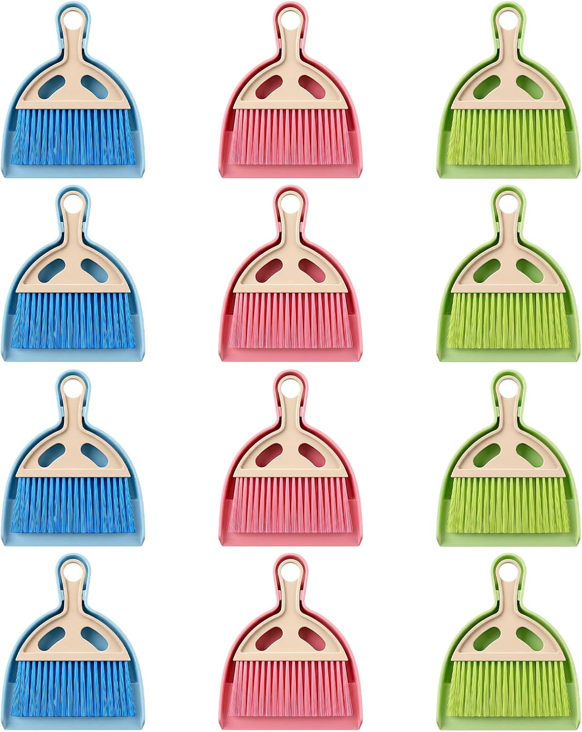 12 Pack Mini Broom with Dustpan Combo Set, Small Broom and Dustpan Set for Desk, Table, Car, Keyboard, Countertop, Pet Nest - 3 Colors (Blue, Green, Pink)