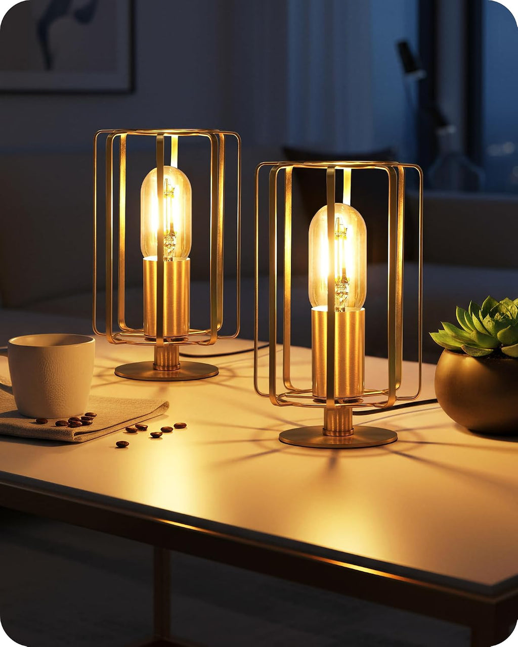 Industrial Table Lamp Set of 2, Small Brass Desk Lamp with Dimmable 2400K Warm Light LED Bulb, Vintage Desk Lamp, Nightstand Lamp for Bedroom, Study, Office, Small Space, Gold D05TLP205