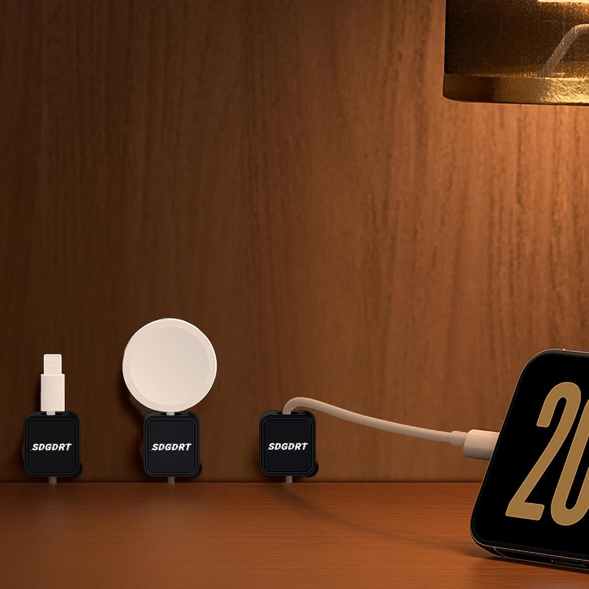 12 Pack Mini Magnetic Cord Holder, Residue-Free Self Adhesive Auto-Lock Cable Clips, Reusable Wire Keeper for Desktop, Car, Nightstand, Charging & Earphone Wires, Black Cable Organizer Clips