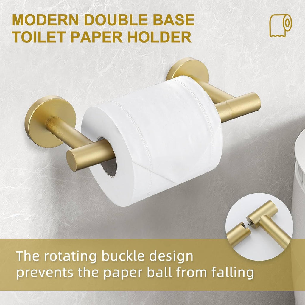 Brushed Gold Toilet Paper Holder Wall Mount, Double Base Large Toilet Paper Roll Holder Stainless Steel Bathroom Hardware Accessories, Commercial Toilet Paper Dispenser