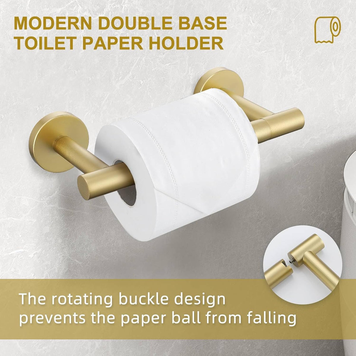 Brushed Gold Toilet Paper Holder Wall Mount, Double Base Large Toilet Paper Roll Holder Stainless Steel Bathroom Hardware Accessories, Commercial Toilet Paper Dispenser