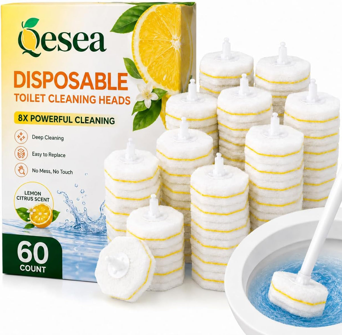 Clean Brush Head 60 Count Disposable Toilet Bowl Cleaner Brush Heads