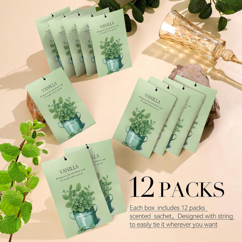Vanilla Scented Sachet Bags, 12 Pack for Drawers, Closets and Storage