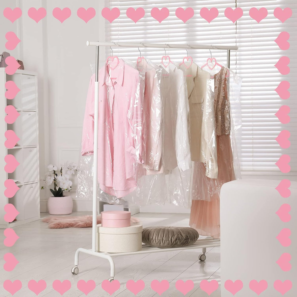 Qunclay 50 Pcs Pink Velvet Heart Hangers with 360° Swivel Hooks