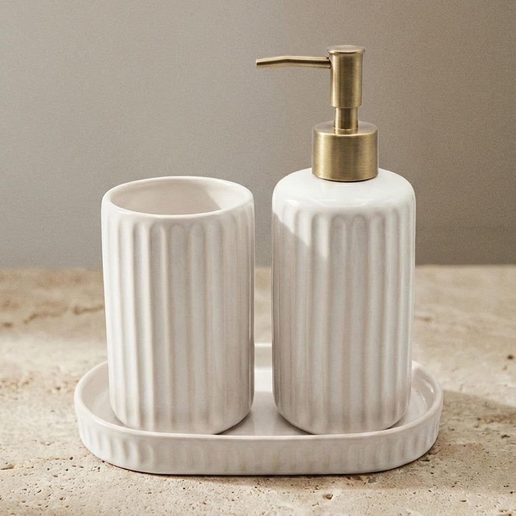 Sand White Ceramic Toothbrush Holder for Bathroom & Kitchen Countertop
