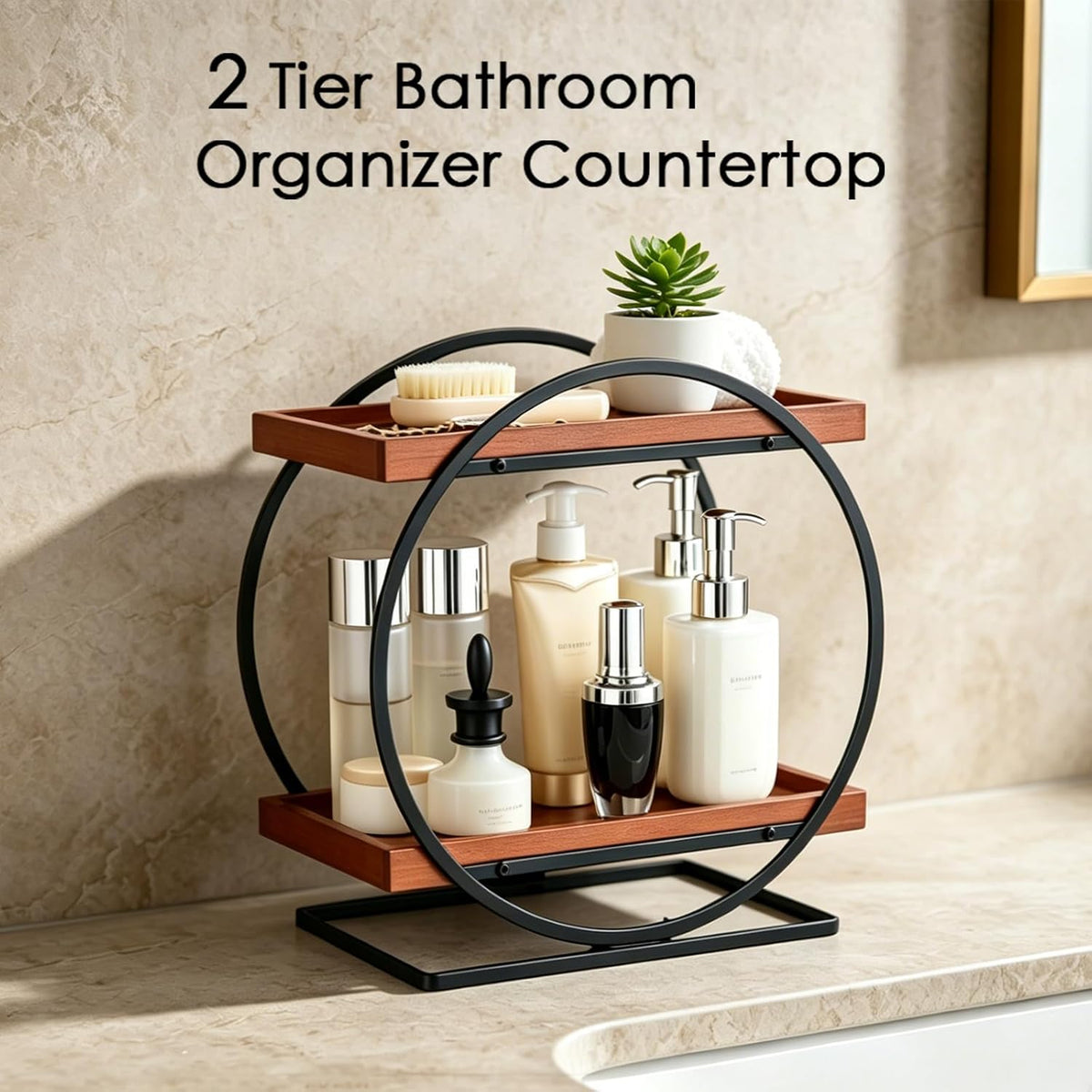 2-Tier Bathroom Counter Organizer, Wooden Perfume Organizer Dresser