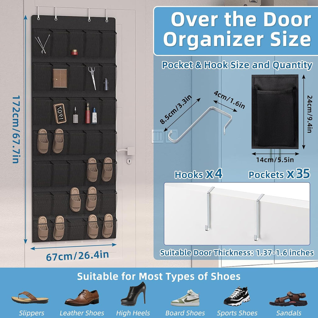 Aisoso 35 Mesh Pockets Hanging Over the Door Shoe Organizer, Black