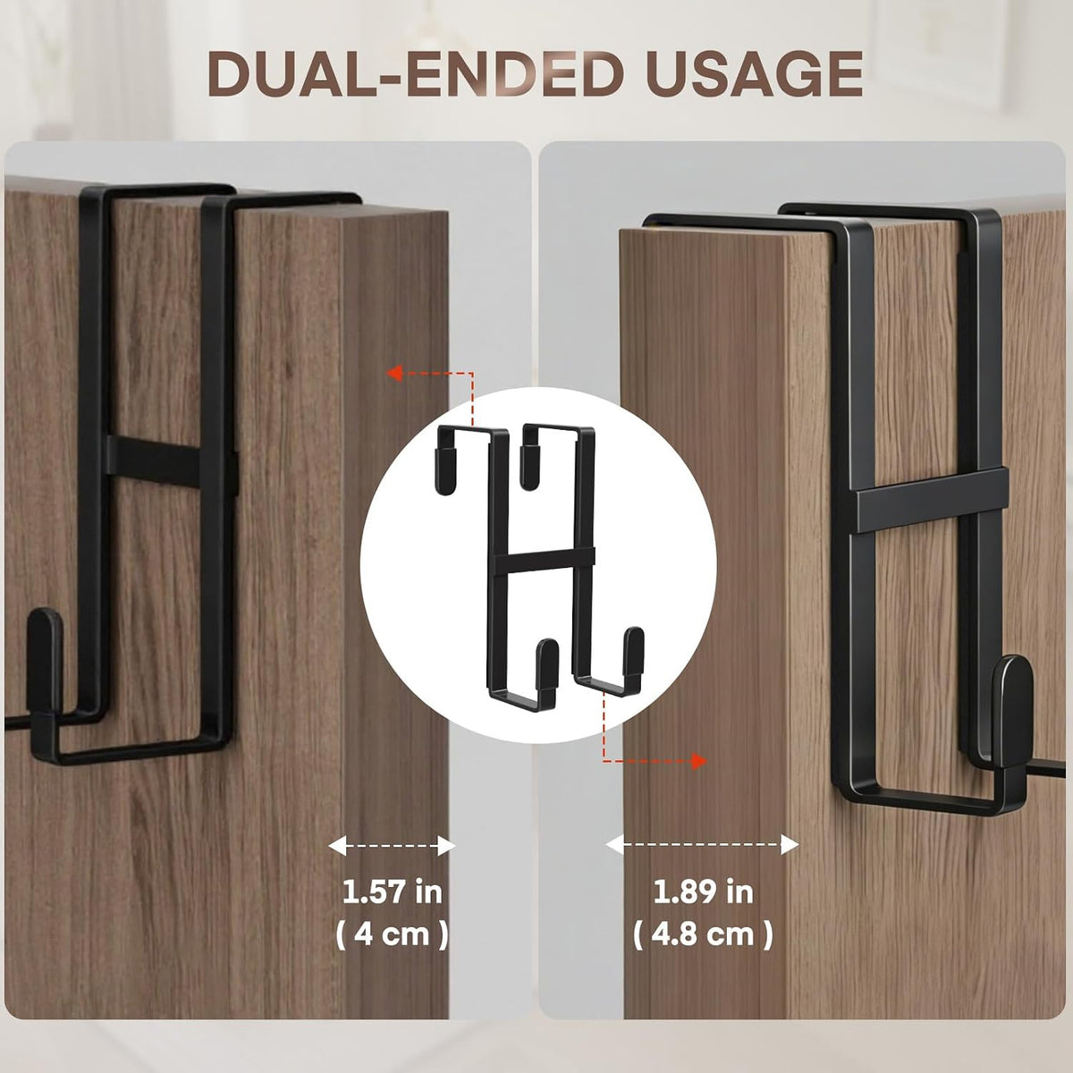 FYY Over The Door Hooks, 2 Packs Double Sided-Hanger Fits Doors 1-7/8"Black