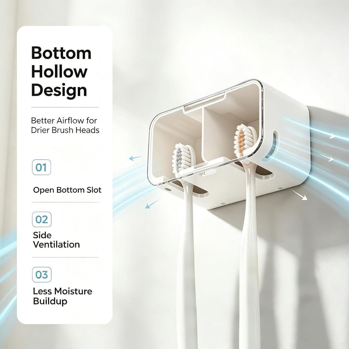 Toothbrush Holder Wall Mounted with Pop-Up Waterproof Cover, 2 Slots & Ventilated, No-Drill Adhesive Bathroom Organizer, Detachable Easy Clean, Fits Most Manual & Electric Toothbrushes (2pc Grey)