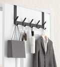 KitchLife Over The Door Hooks with 7" Extended Arms, Fits 1-3/8" Doors, J18U, Heavy Duty Bathroom & Closet Towel Rack, Double-Hooks Hanger 1 Pack, Matte Black