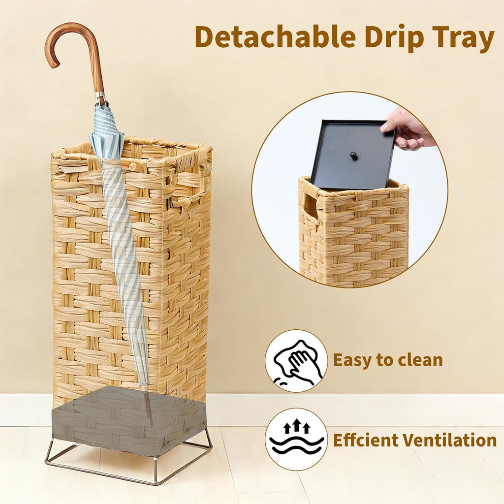 Rattan Umbrella Holder Basket Stand for Entryway