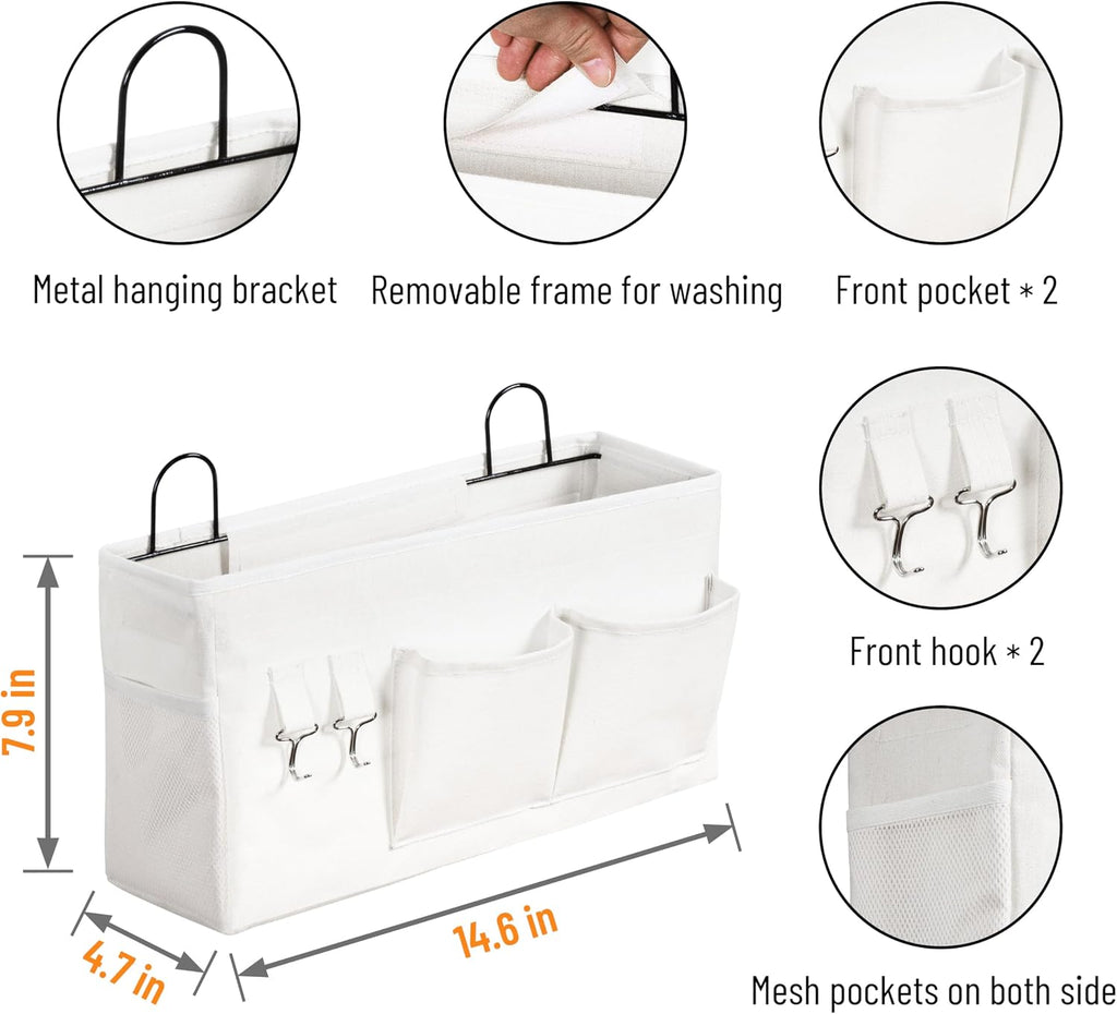2pcs Large Wall Hanging Storage Bag, Door Closet Linen Fabric Pockets Organizer, Waterproof Multi Functional for Living Room Bedroom Bathroom Kitchen Office RV Camper with Hooks White