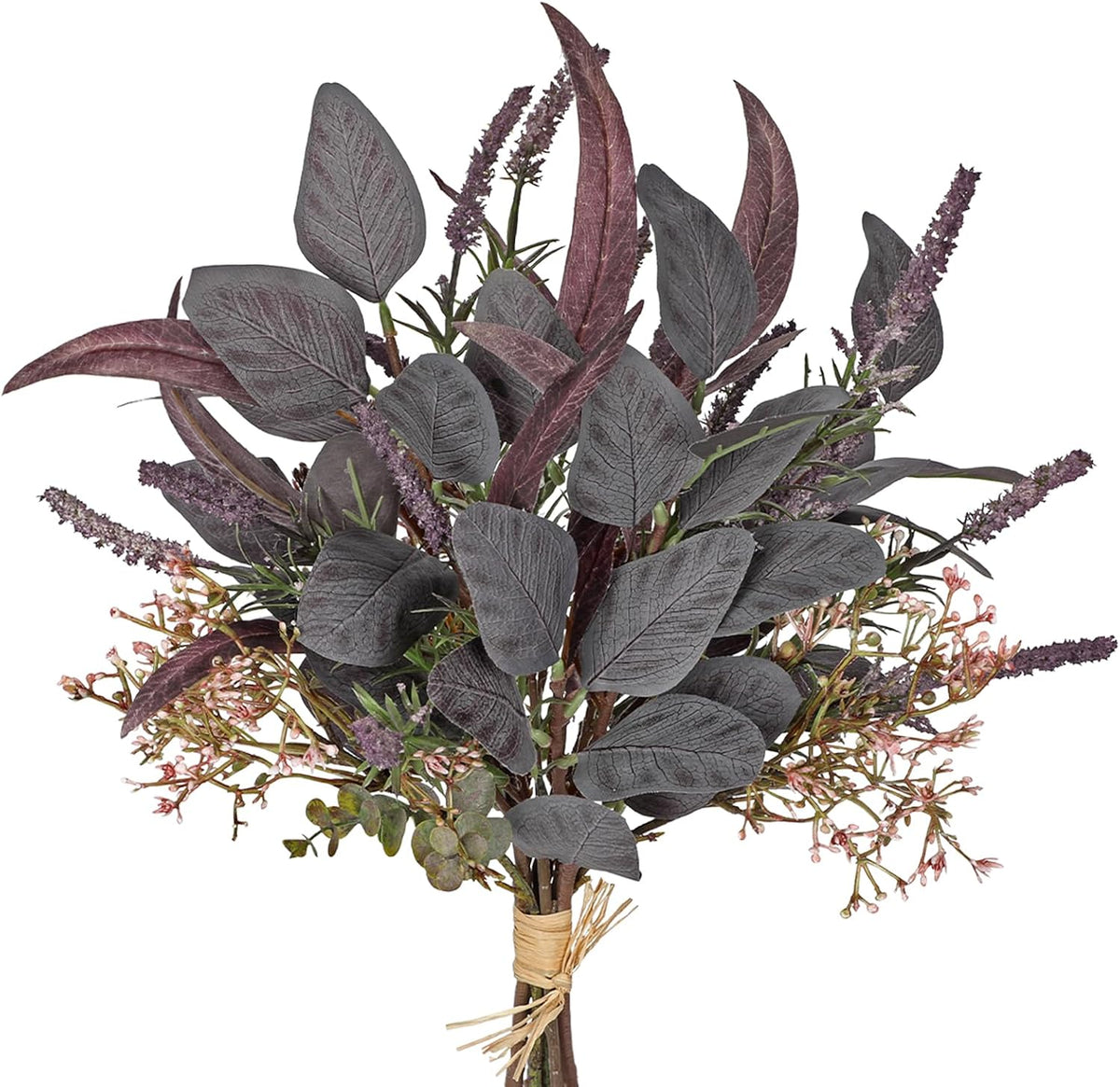 Briful Fall Artificial Eucalyptus Bouquet with Purple Sage Leaves – Autumn Faux Greenery Bush with Raffia Wrap for Farmhouse, Kitchen, Table, and Seasonal Home Décor