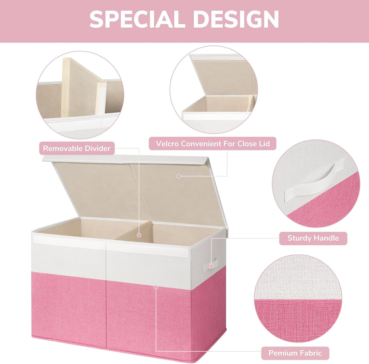 INDRESSME 85L Large Collapsible Toy Storage Box, Pink & White