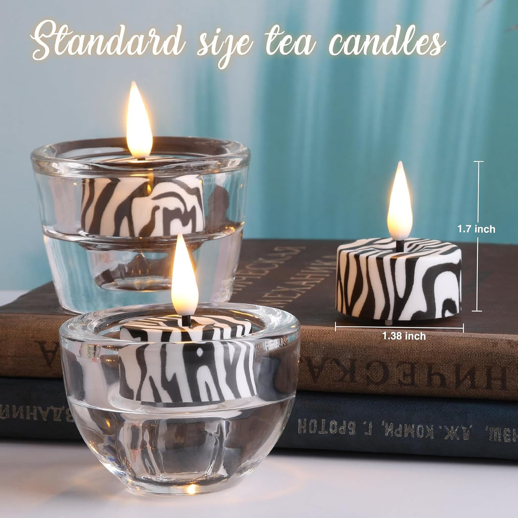 Eywamage Zebras Animal Pattern Flameless Tealights with Remote Batteries, Flickering LED Tea Votive Candles Set of 12