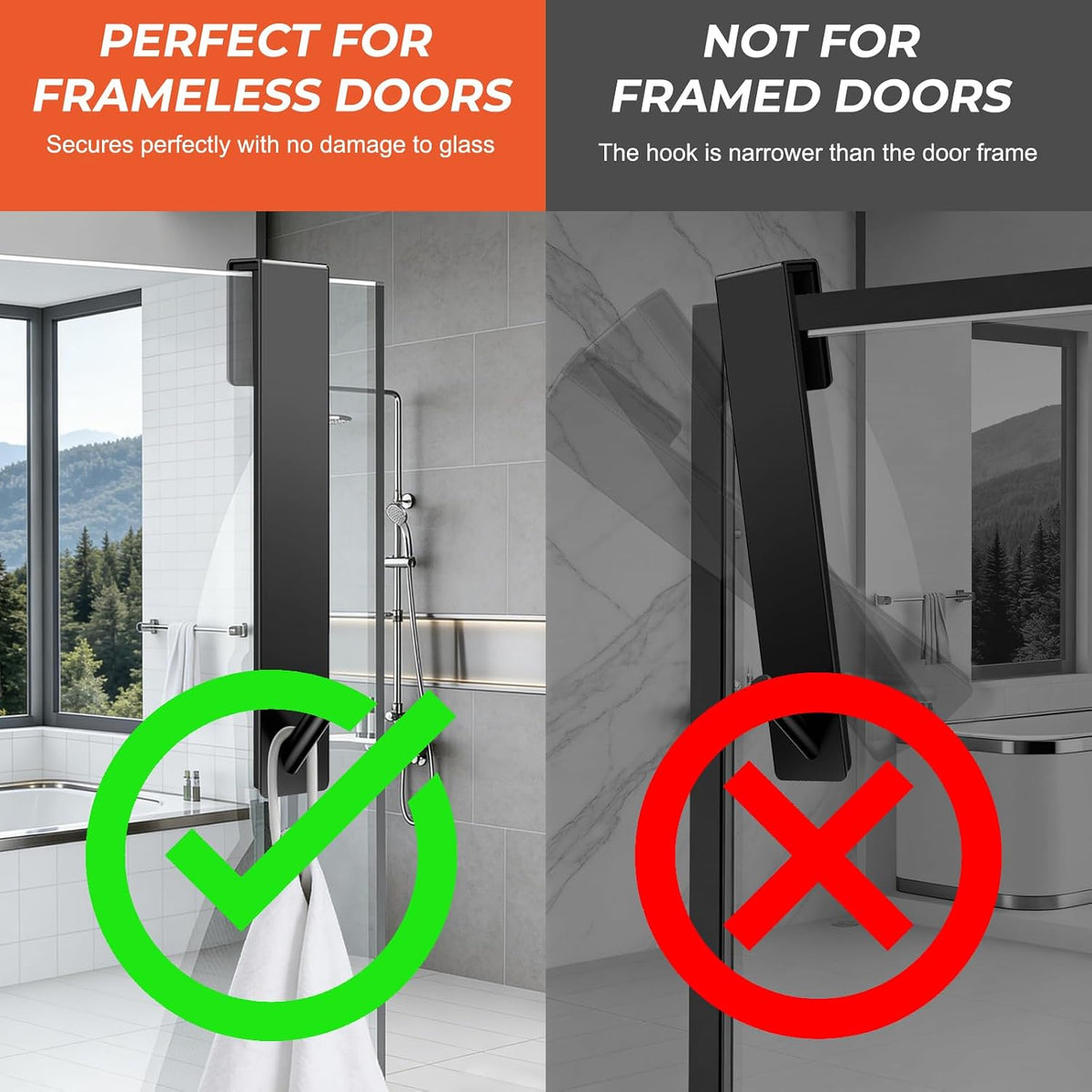 Kontoyo Shower Door Hooks(10 Inch),Extended Over Door Hooks for Bathroom Frameless Glass Shower Door,Stainless Steel Towel Hooks,Heavy Duty Rack Hooks for Robe,Towel-3 Pack-Black