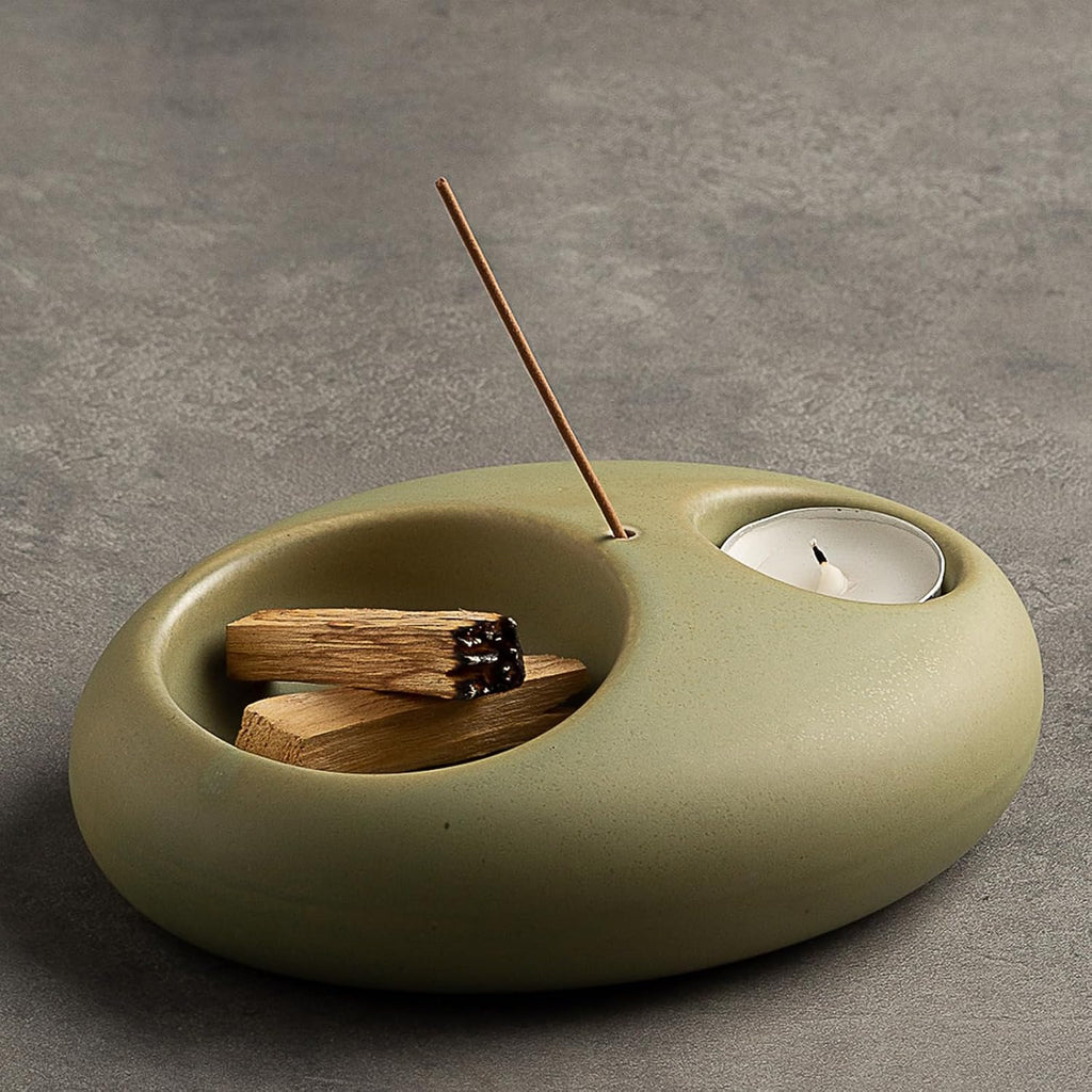 Pebble Ceramic Incense Holder 3-in-1 for Sage, Tea Lights & Sticks