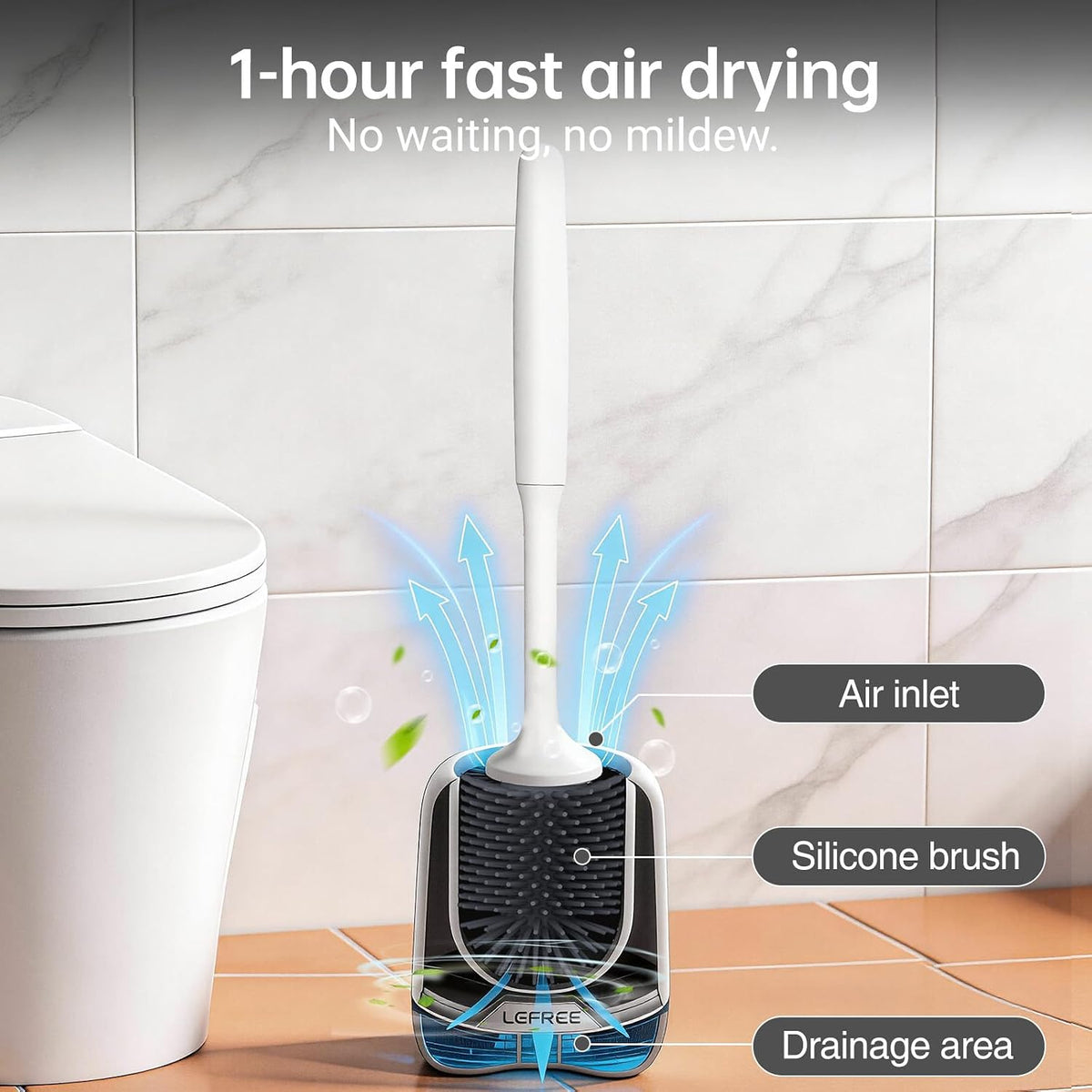 Lefree Silicone Toilet Brush and Holder Set - Bathroom Brush