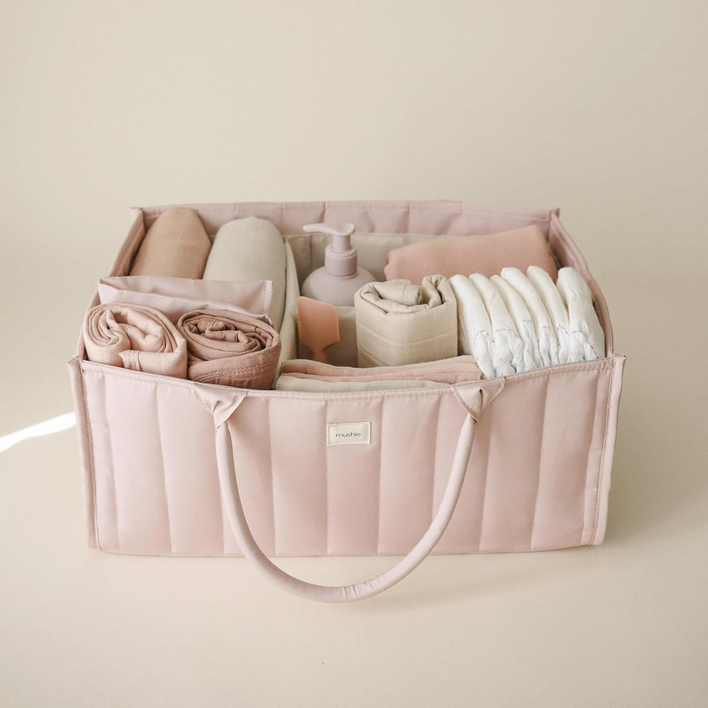 mushie Baby Diaper Caddy | Newborn Essentials Organizer (Blush)