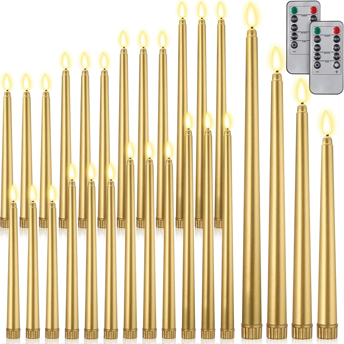 Rossesay 28 Pcs Flameless Taper Candles with Timer Remote, Gold