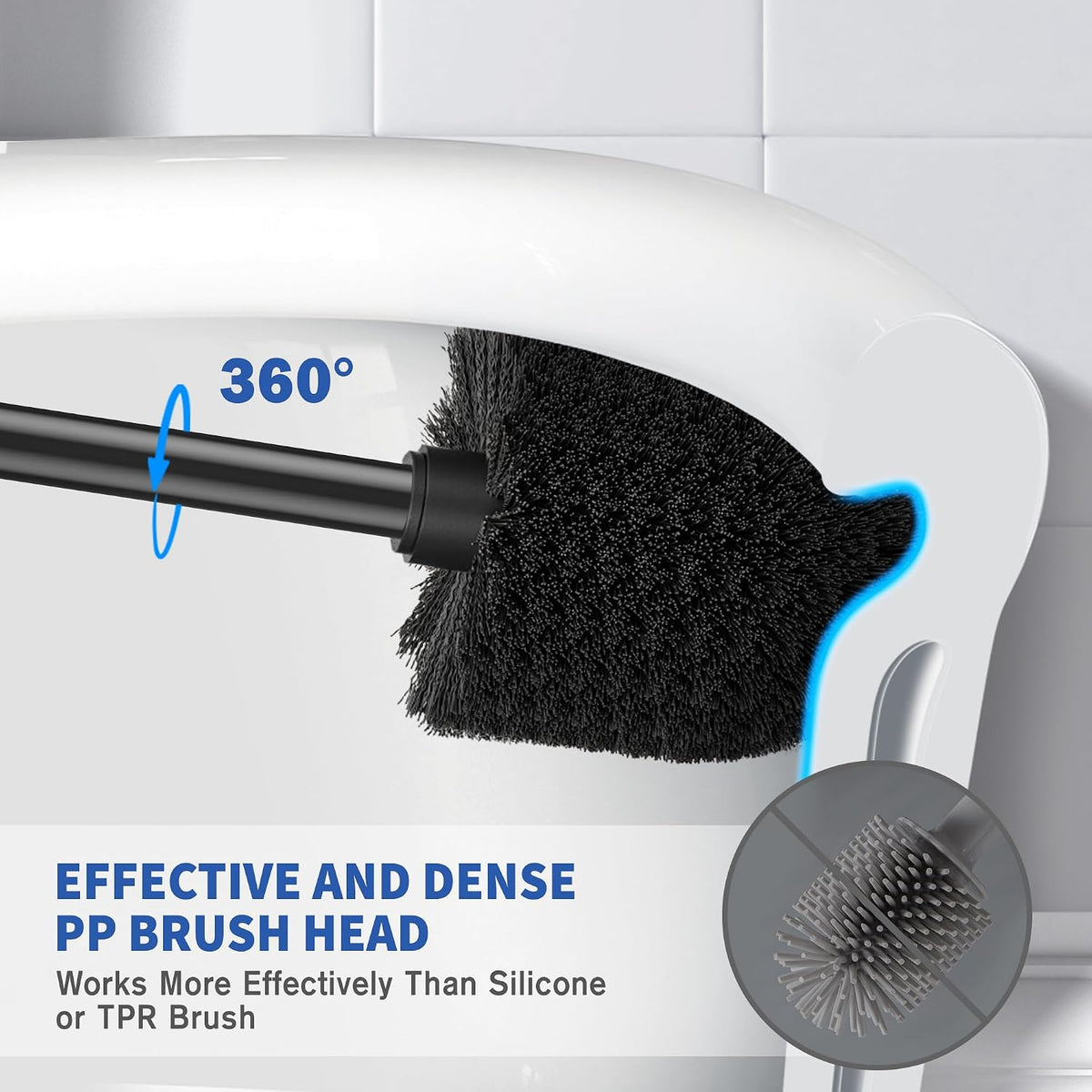Toilet Brush and Holder, 2 Pack Toilet Brush Stainless Steel, Toilet Bowl Brush for Bathroom Toilet-Ergonomic, Elegant,Durable (Black)