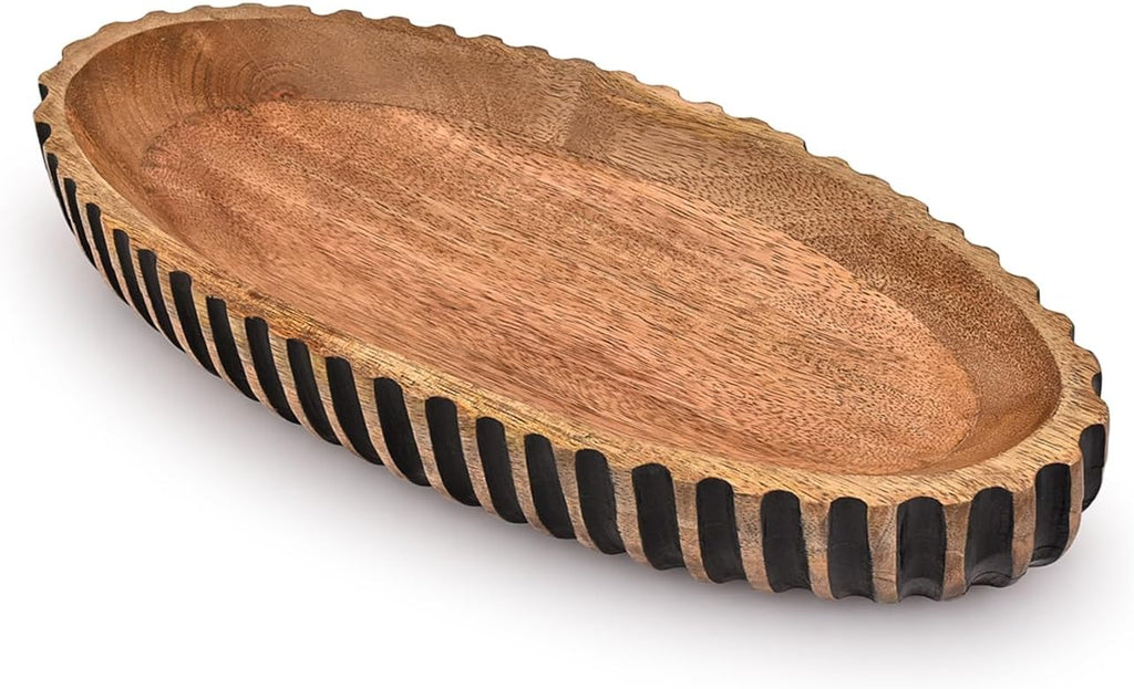 Kimona Decorative Bowl Wooden Centerpiece Table Decorations Decorative Long Wooden Bowl for Table Centerpiece (14" X 6" X 2.3")