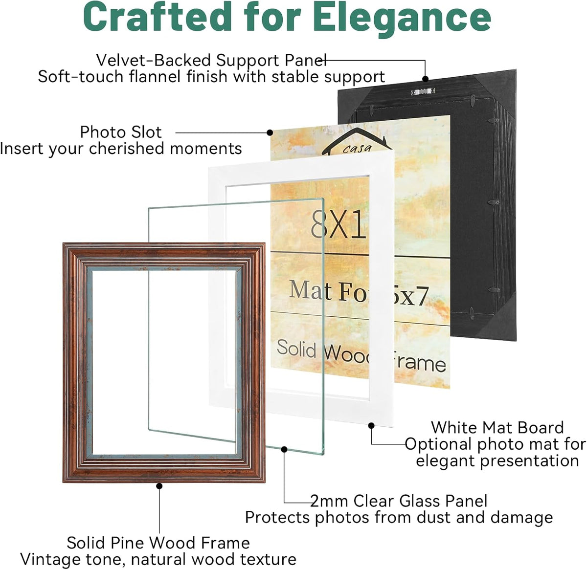 8x10 Vintage Picture Frame, Gold Finish with Real Glass Front, 8 x 10 Photo Frames Elegant Design for Wall or Tabletop Display, Perfect for Home, Art, or Wedding Photos, Gift