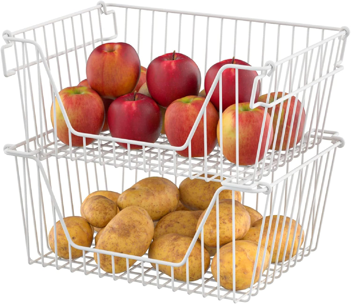 Slideep 14'' Large Stackable Storage Baskets Cabinet Organizer Sturdy Metal Wire Pantry Freezer Bin for Pantry Home Bathroom Kitchen Organization White - 4 Pack