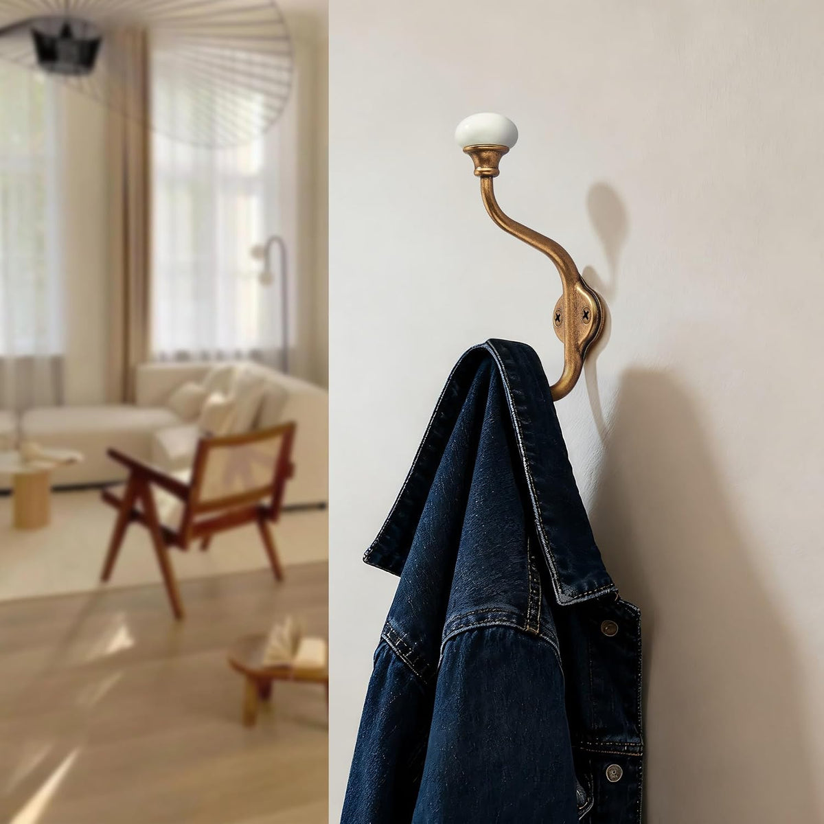 CHIVS Coat Hooks- 5 Pack Antique Brass Towel Hooks