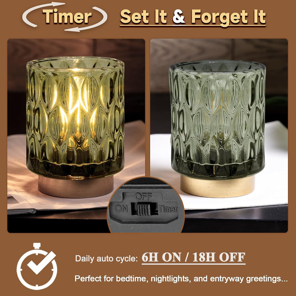 Battery Operated Table Lamp Timer, Small Cordless Lamps Decorative, 2 Green