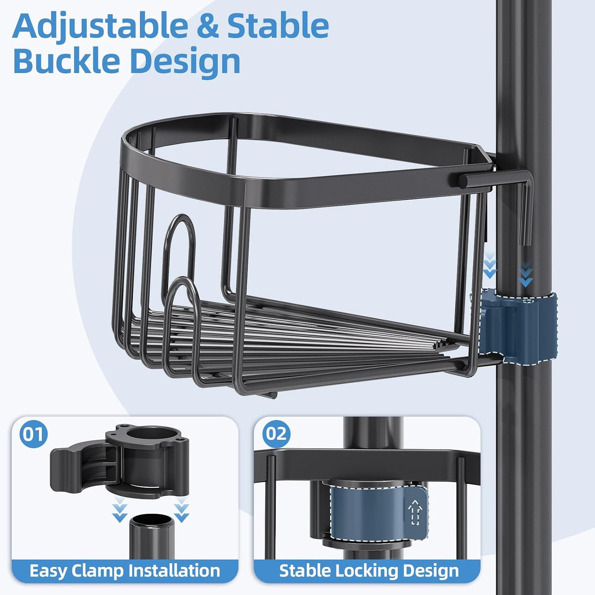 KINGRACK 4-Tier Tension Pole Shower Caddy,Corner Shelf for Storage, Black