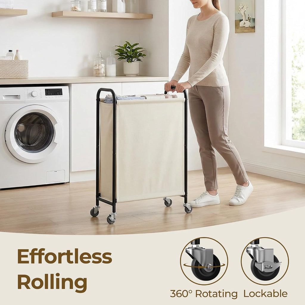 GRANNY SAYS Laundry Hamper, Slim Basket with Wheels and Handles, Beige, 80L