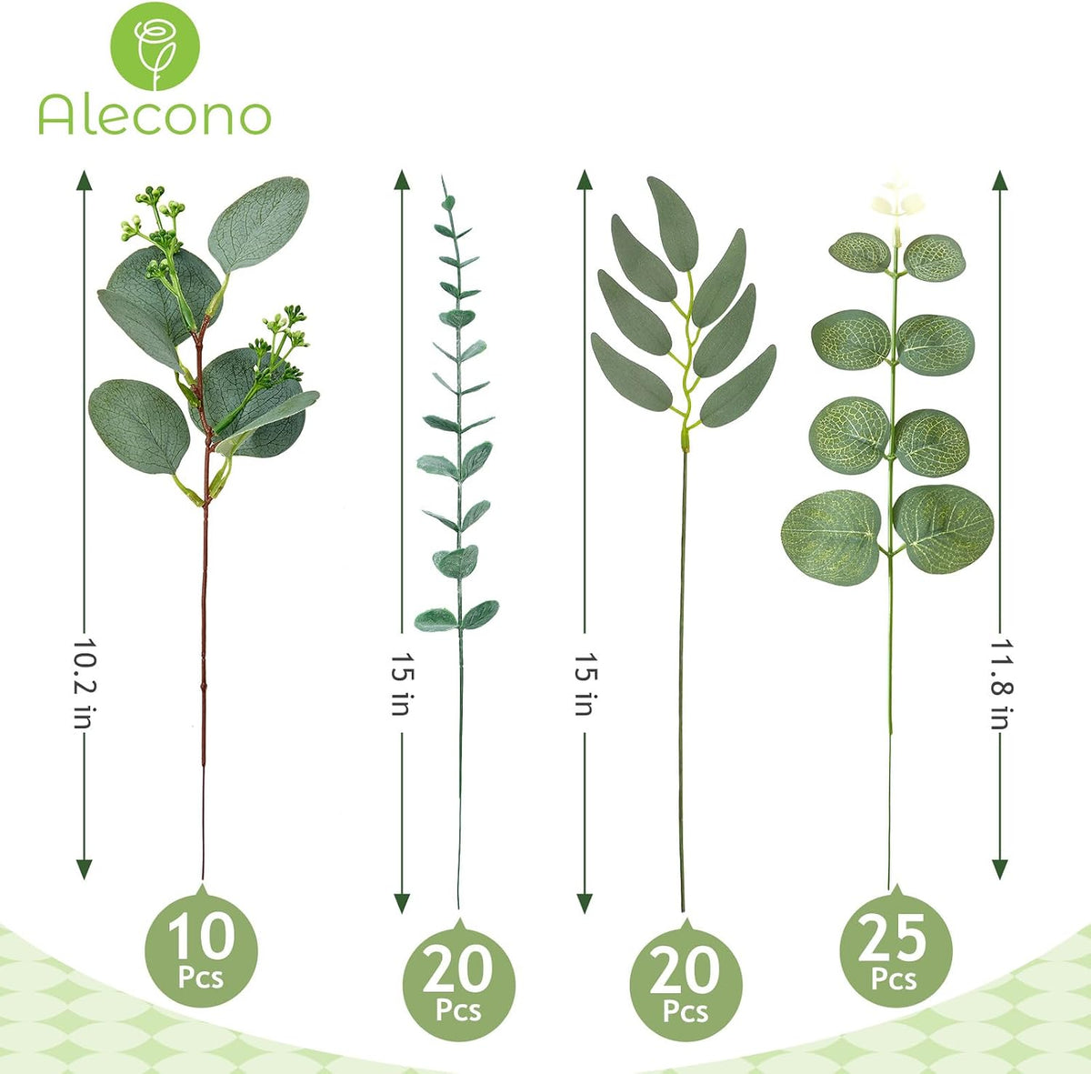 Alecono 75pcs Mixed Eucalyptus Leaves Stems Bulk, 4 Kinds Artificial Greenery Stems Faux Sliver Dollar Fake Greenery for Centerpieces Wedding DIY Bouquets Floral Arrangement Party Decor
