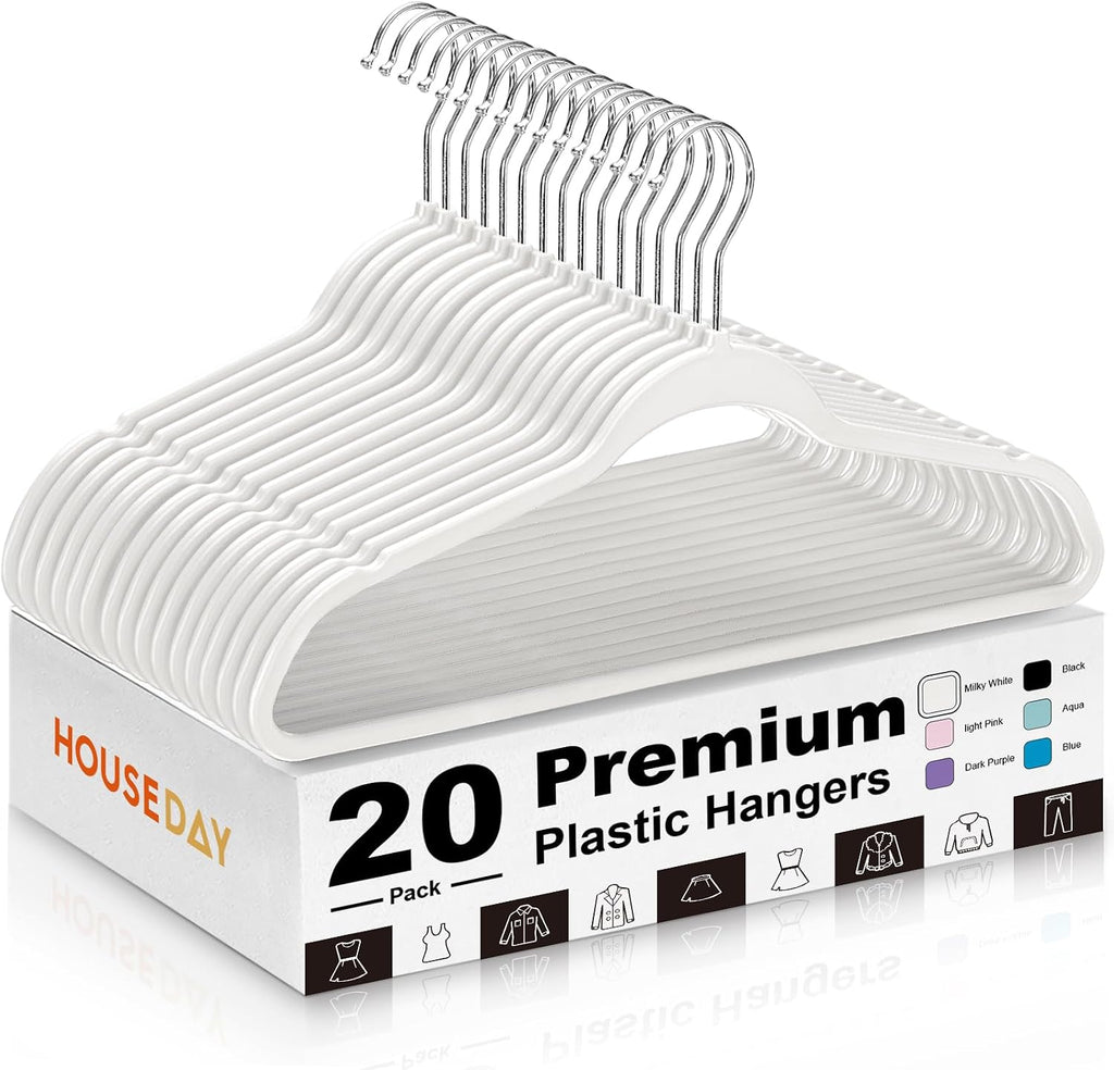 HOUSE DAY Ivory Plastic Hangers 20 Pack - Ultra-Thin Heavy Duty Non-Velvet