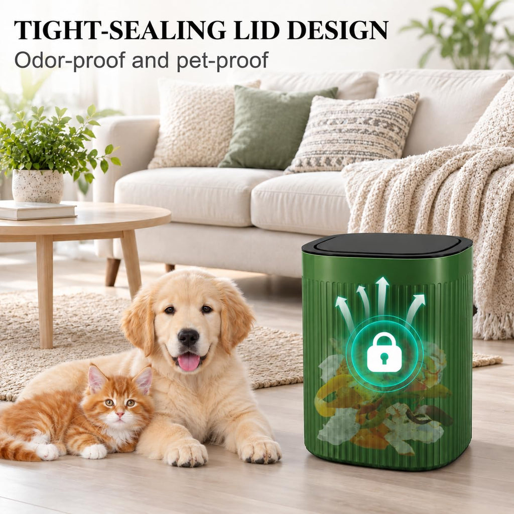 Small Bathroom Trash Can with Lid Plastic Garbage Can 2.1 Gallon Green