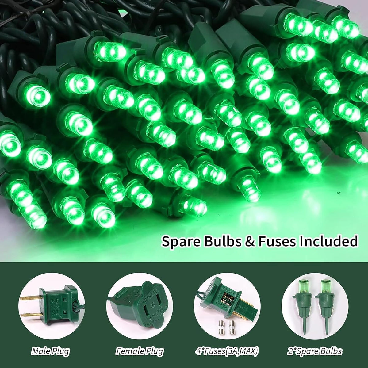 LAMPHOME Halloween String Lights, 64.8FT 300LED Green Christmas Lights, Waterproof Halloween Connectable Christmas Tree Light for Outdoor Indoor Patio Home Party Garden Yard Decor