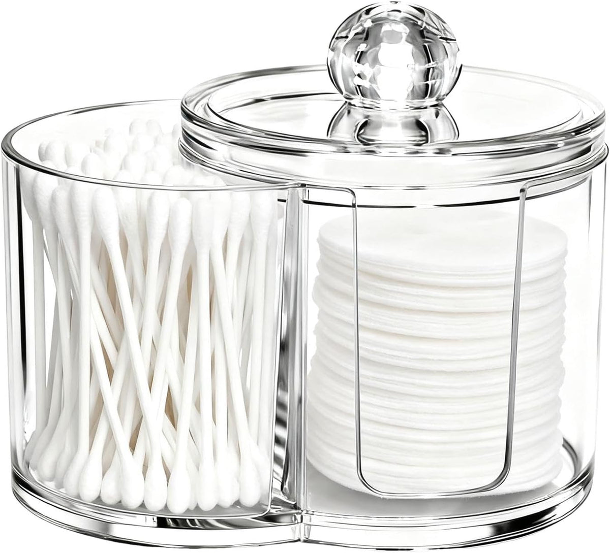 2-Grid Cotton Swab Holder with Removable Dustproof Lid, Clear