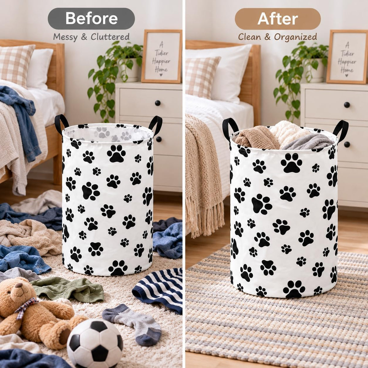 Paw Print Round Kids Laundry Basket Gift Basket Storage Laundry Hamper Laundry Basket Baby Toys Nursery Bin with Handles,Storage Basket for Kids Room Bedroom Decor