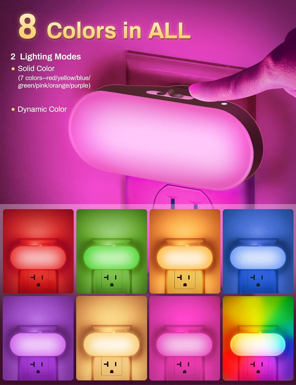 DORESshop RGB Night Lights Plug into Wall,Dusk to Dawn Color Changing